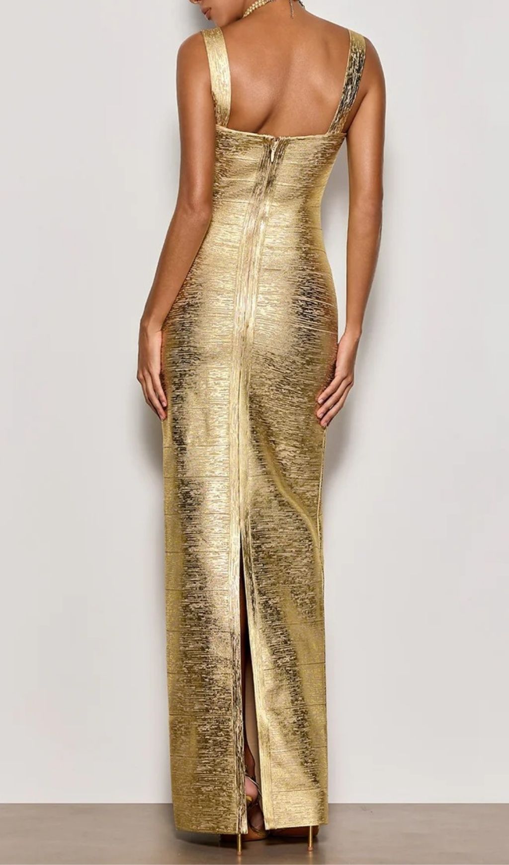 Ravixor U Neck Bandage Maxi Dress In Gold