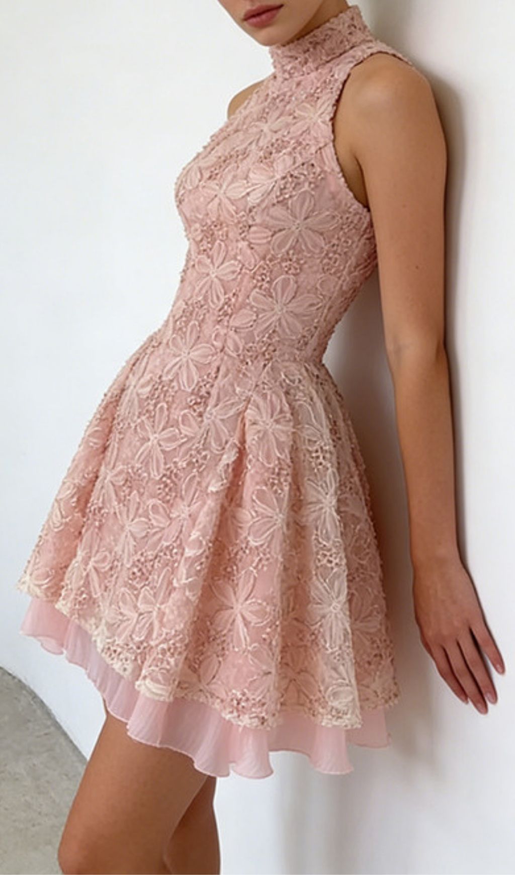 Katsumi Chic Floral Lace Halter Mini Dress - Romantic Party & Cocktail Dress