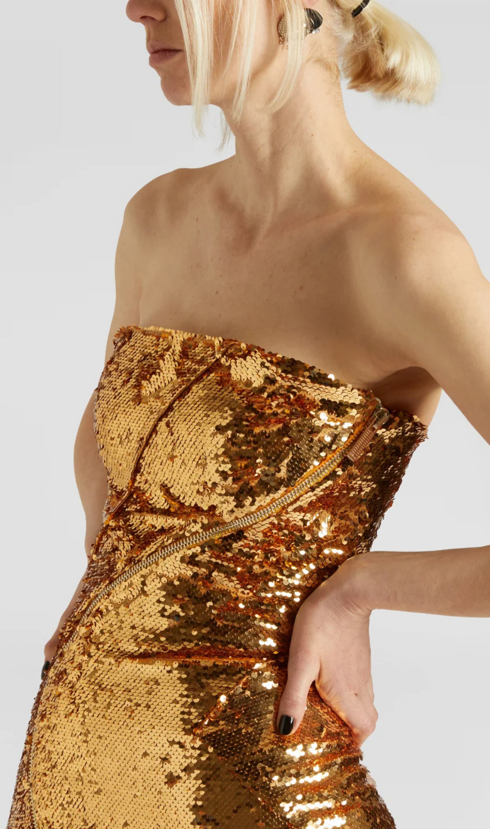 Alile Gold Asymmetric Sequin Midi Dress