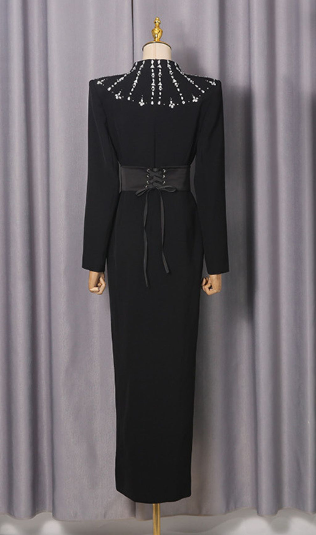 Ivonne Black Diamante Long Sleeve Maxi Dress - Gala & Red Carpet Ready