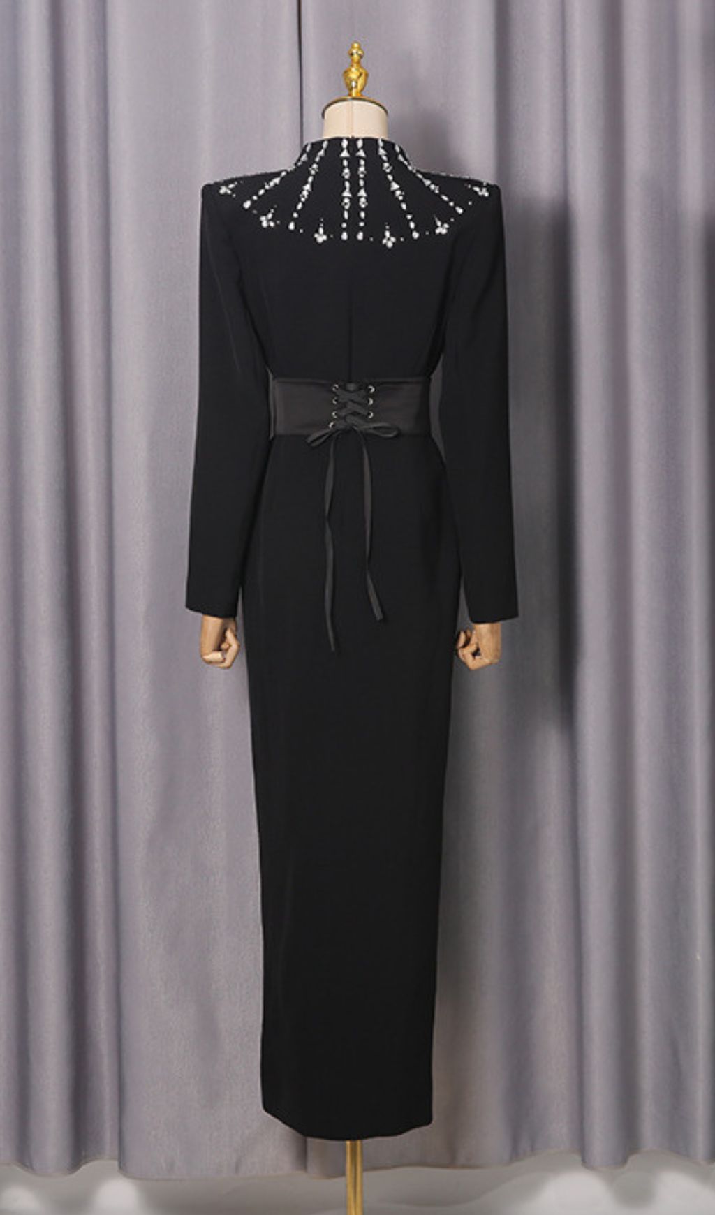 Ivonne Black Diamante Long Sleeve Maxi Dress - Gala & Red Carpet Ready