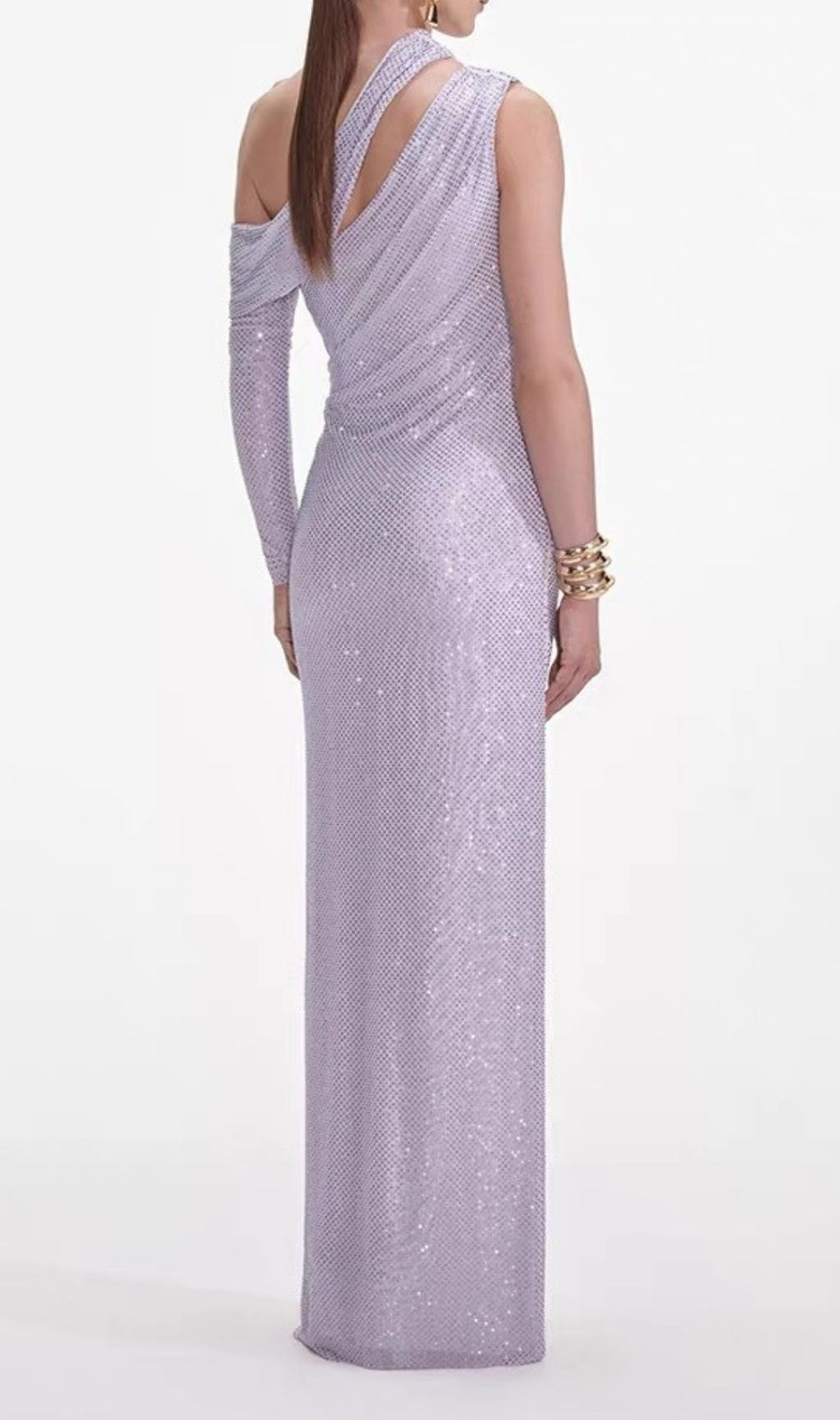 Kayla Shimmering Lavender One-Shoulder Crystal Gown