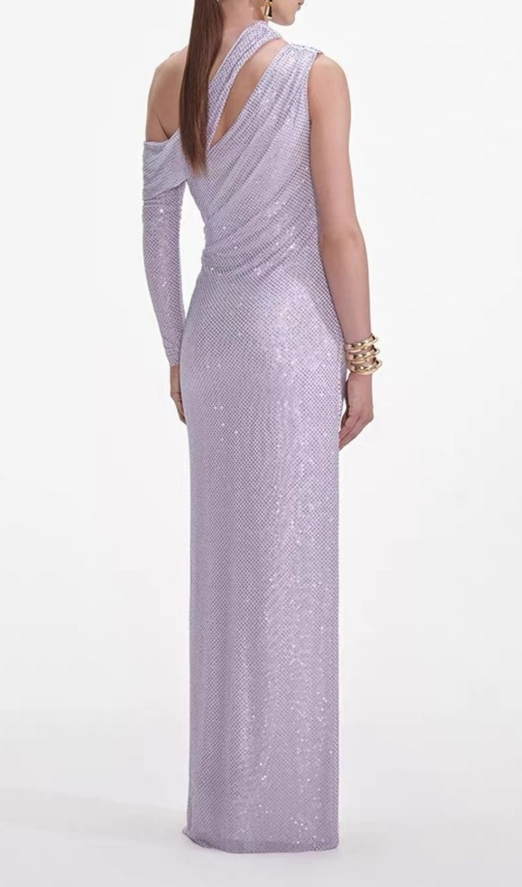 Kayla Shimmering Lavender One-Shoulder Crystal Gown