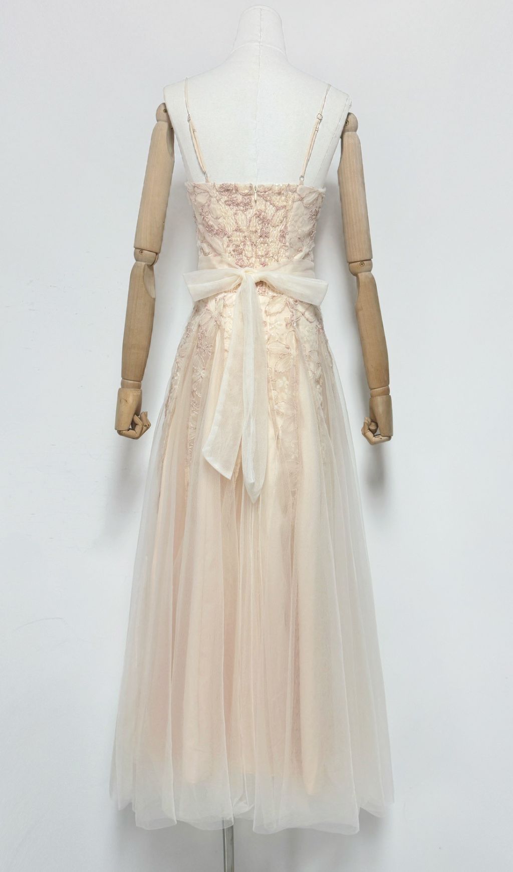 Gustave Strappy Flower Embroidery Mesh Maxi Dress