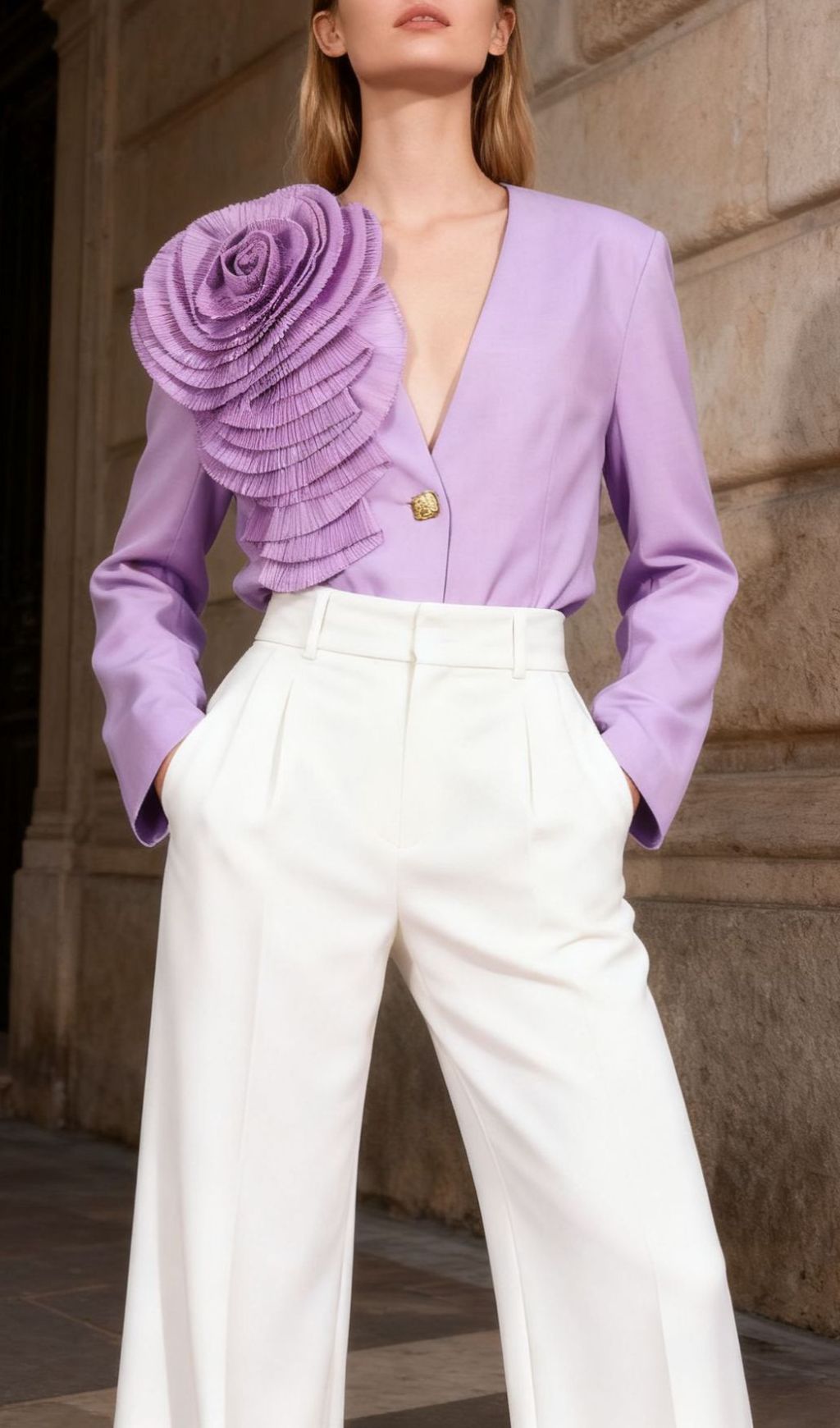 Idella Statement Pleated Flower Blazer - Chic Lavender Tailored Jacket