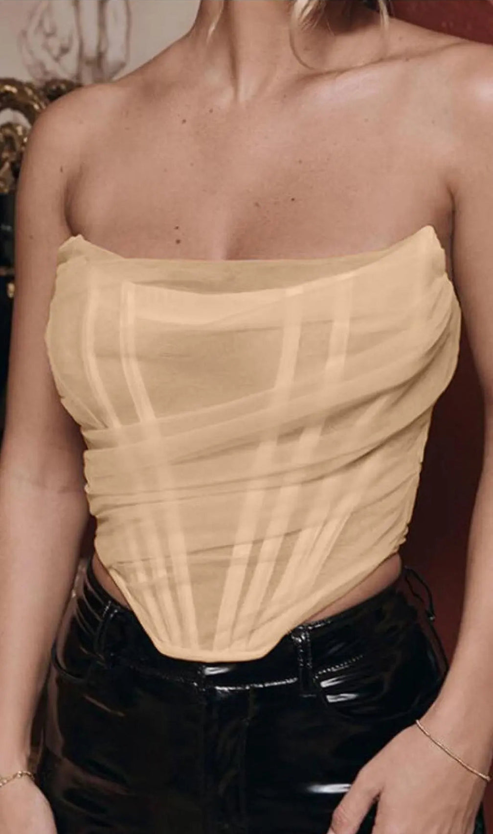 Ivory Herringbone Mesh Corset Top