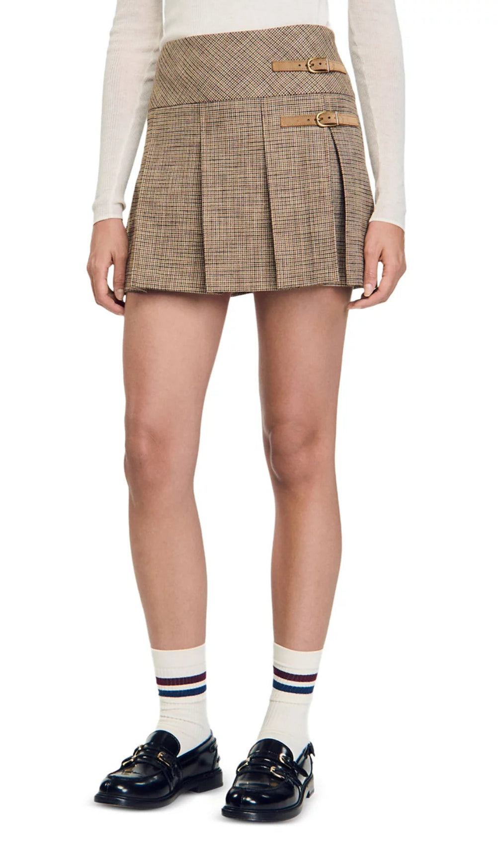 Cary Houndstooth Pleated Skirt