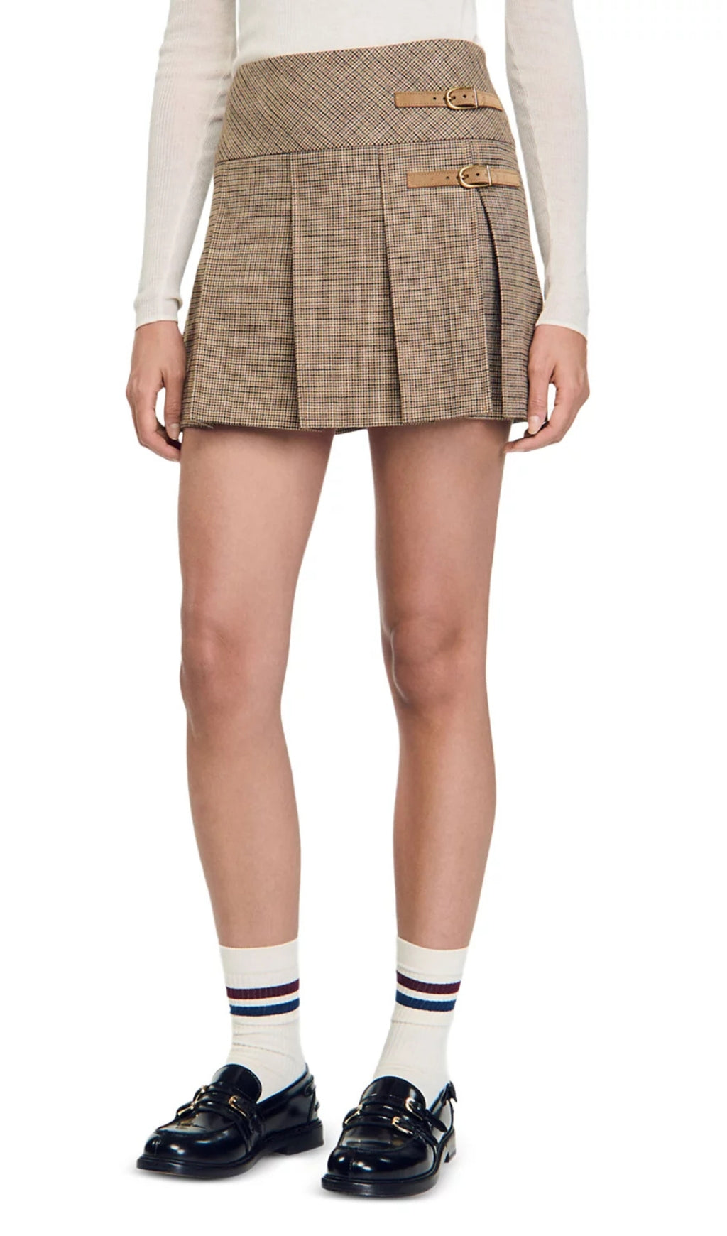 Cary Houndstooth Pleated Skirt