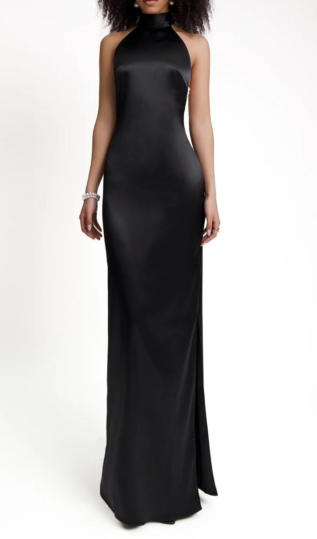 Birger Black Halter Pearl Backless Maxi Dress