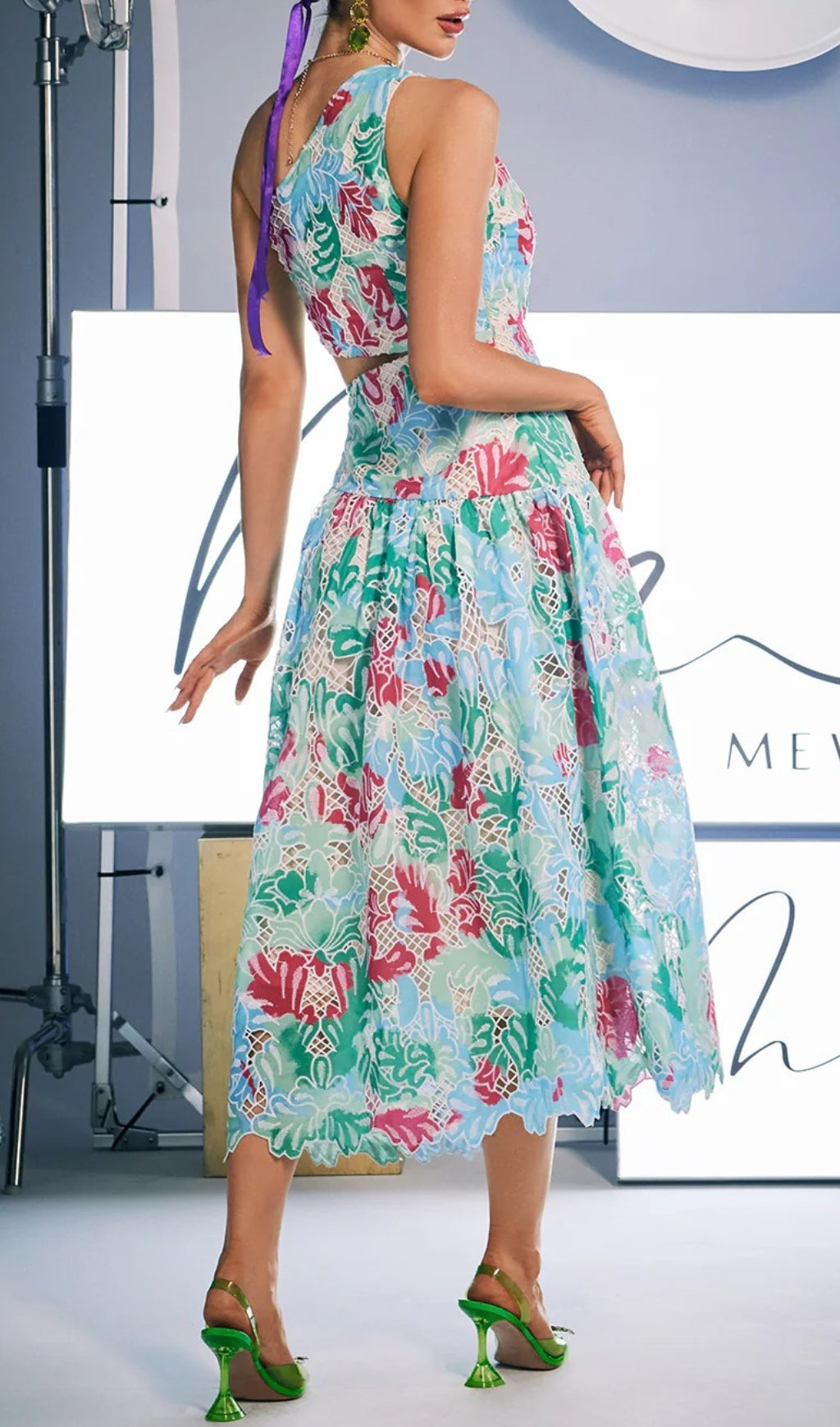 Azha One Shoulder Print Embroidered Dress