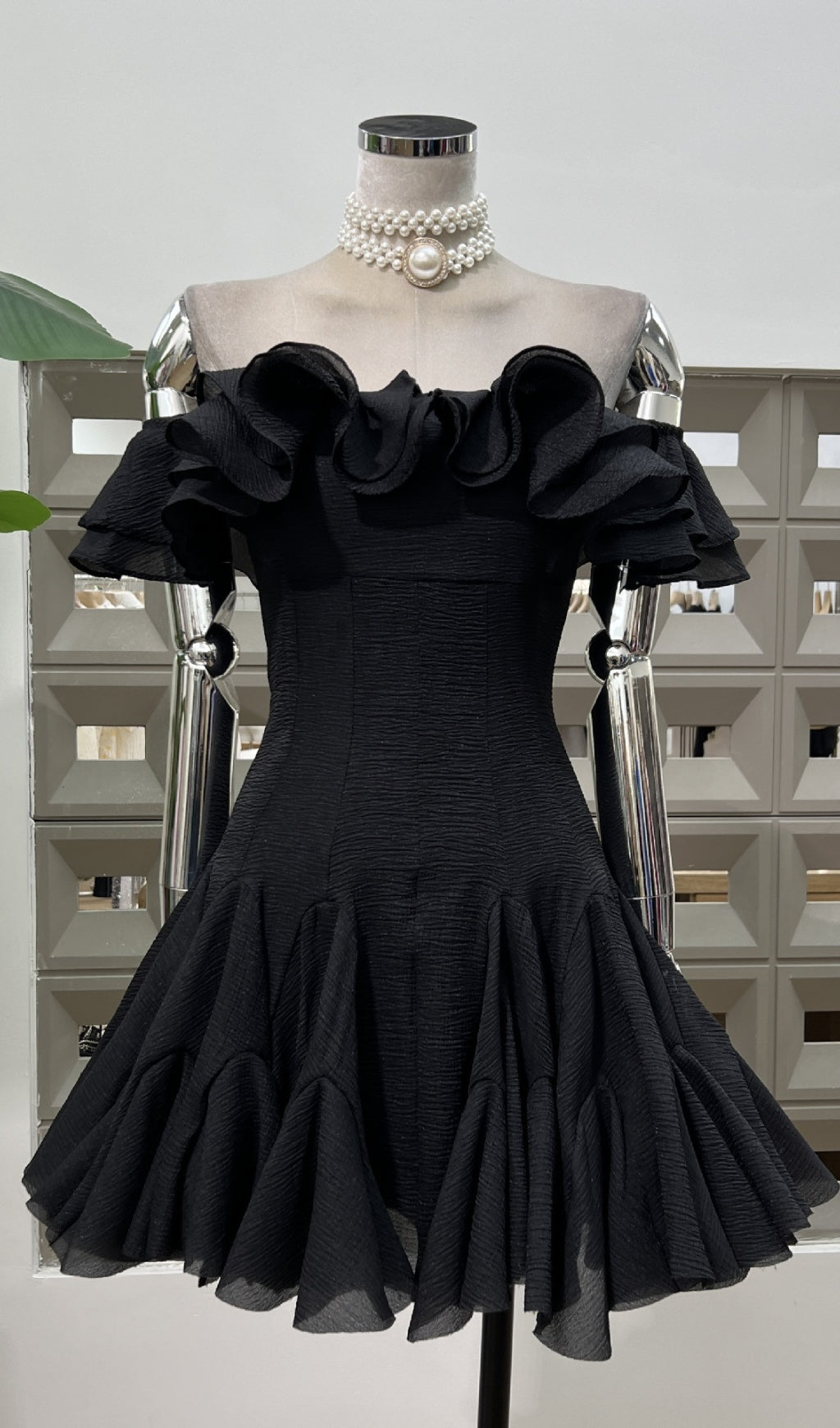 Dotty Ruffle Off-Shoulder Mini Dress