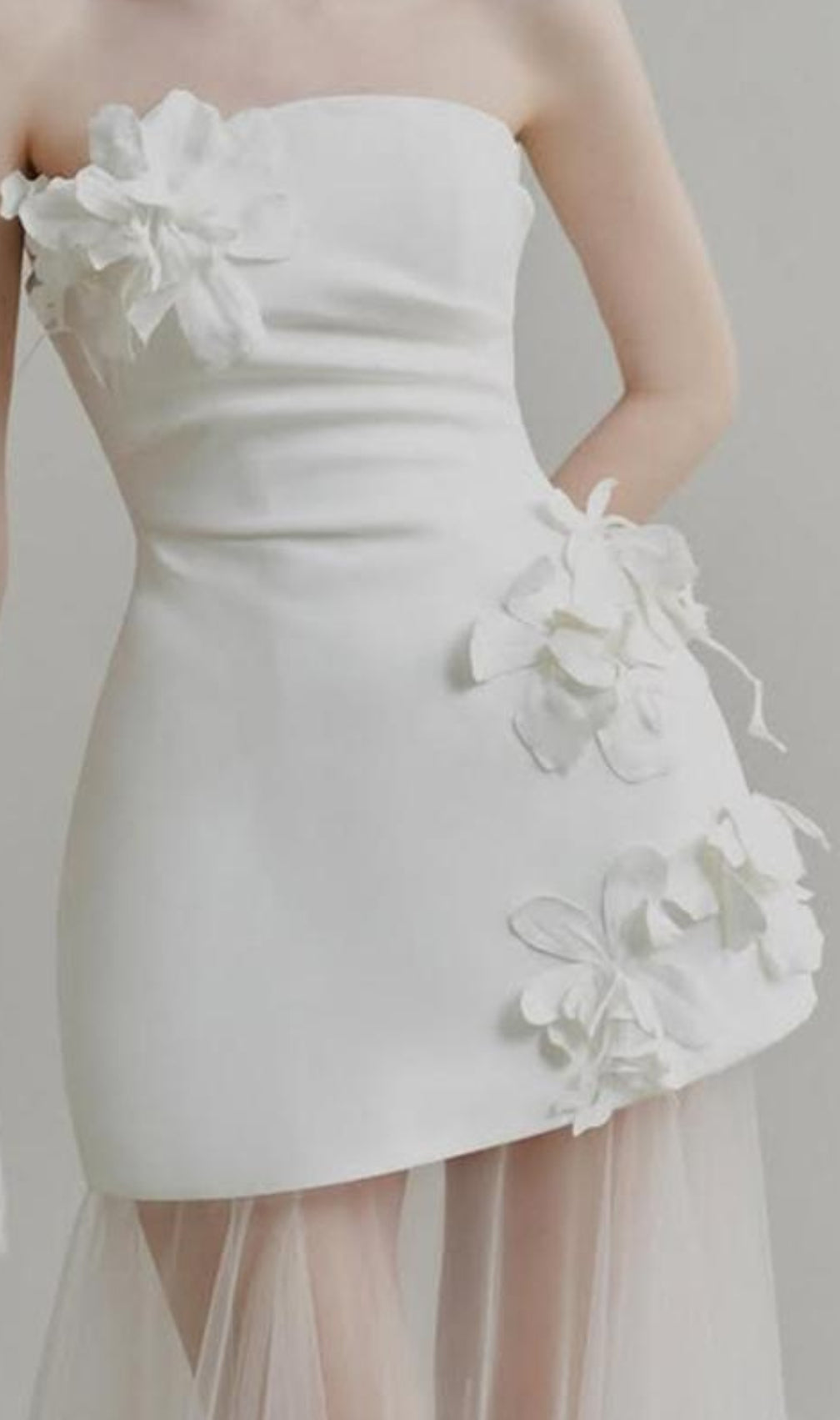 Doli White Strapless Flower Mesh Maxi Dress