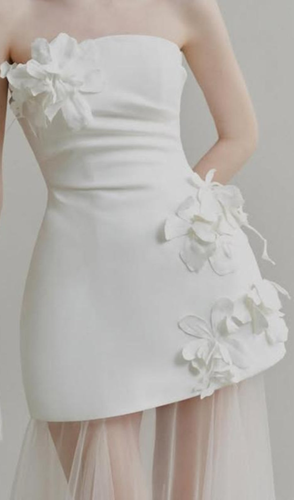 Doli White Strapless Flower Mesh Maxi Dress