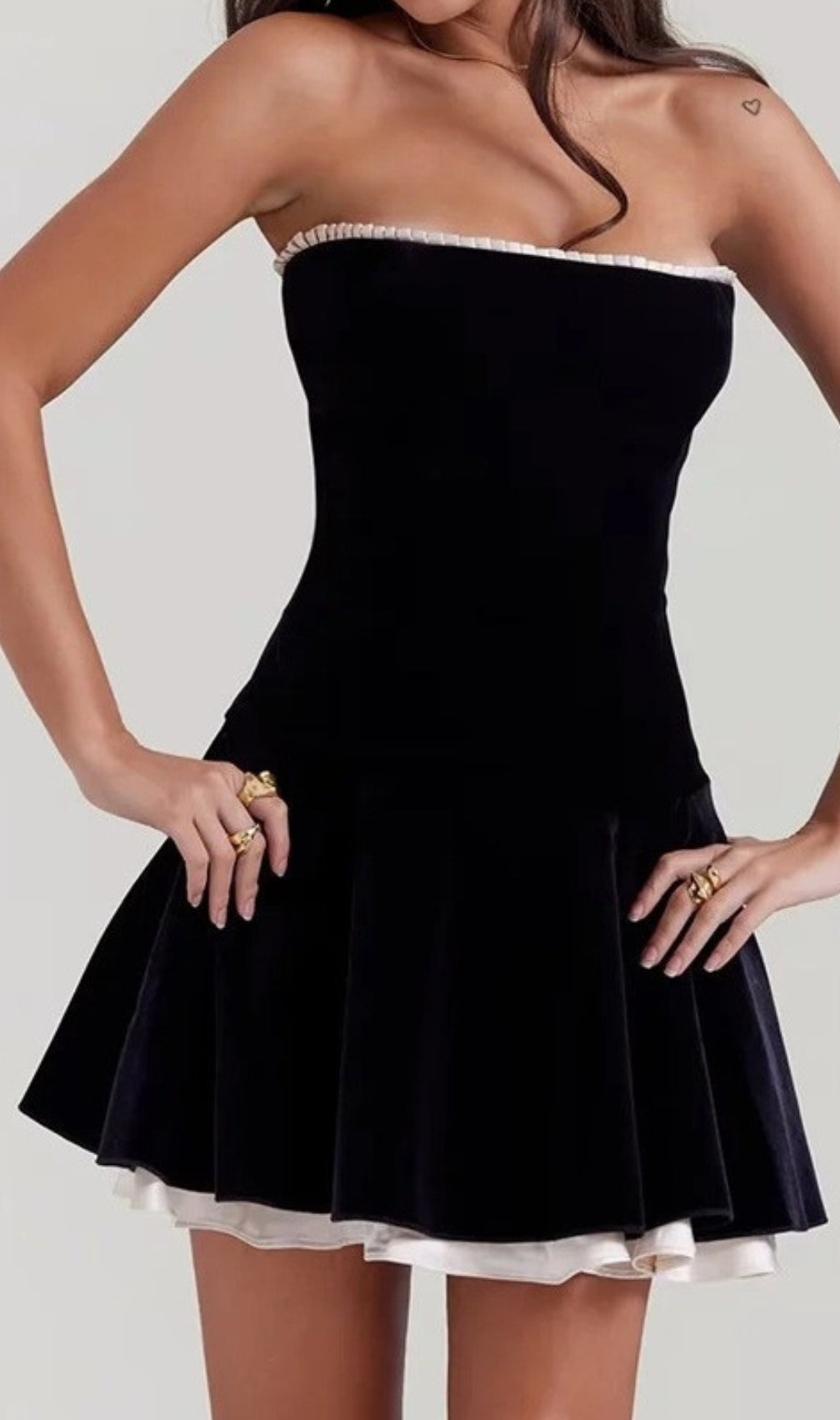 Christ Black Strapless Velvet Mini Dress
