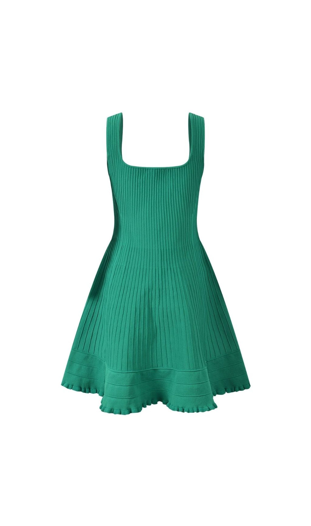 Emerald Green Ribbed Knit Mini Dress | Square Neck & Pockets
