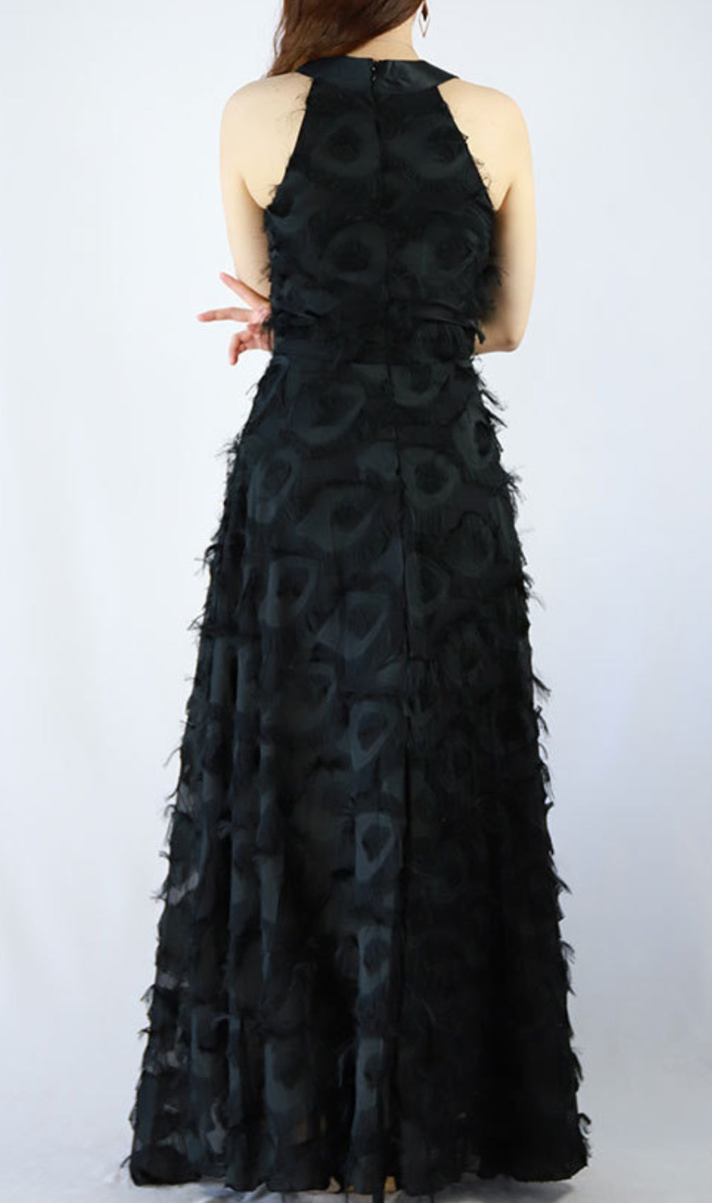 Devana Black Halter Feather Tassel Maxi Dress