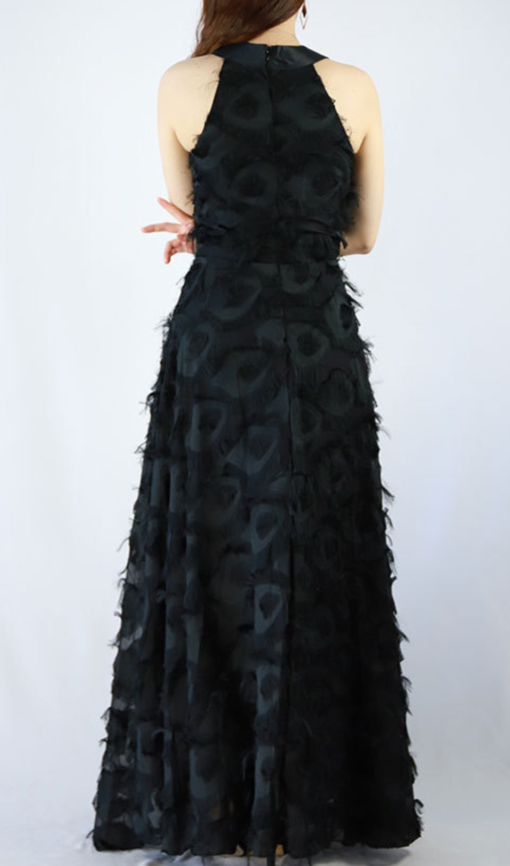 Devana Black Halter Feather Tassel Maxi Dress