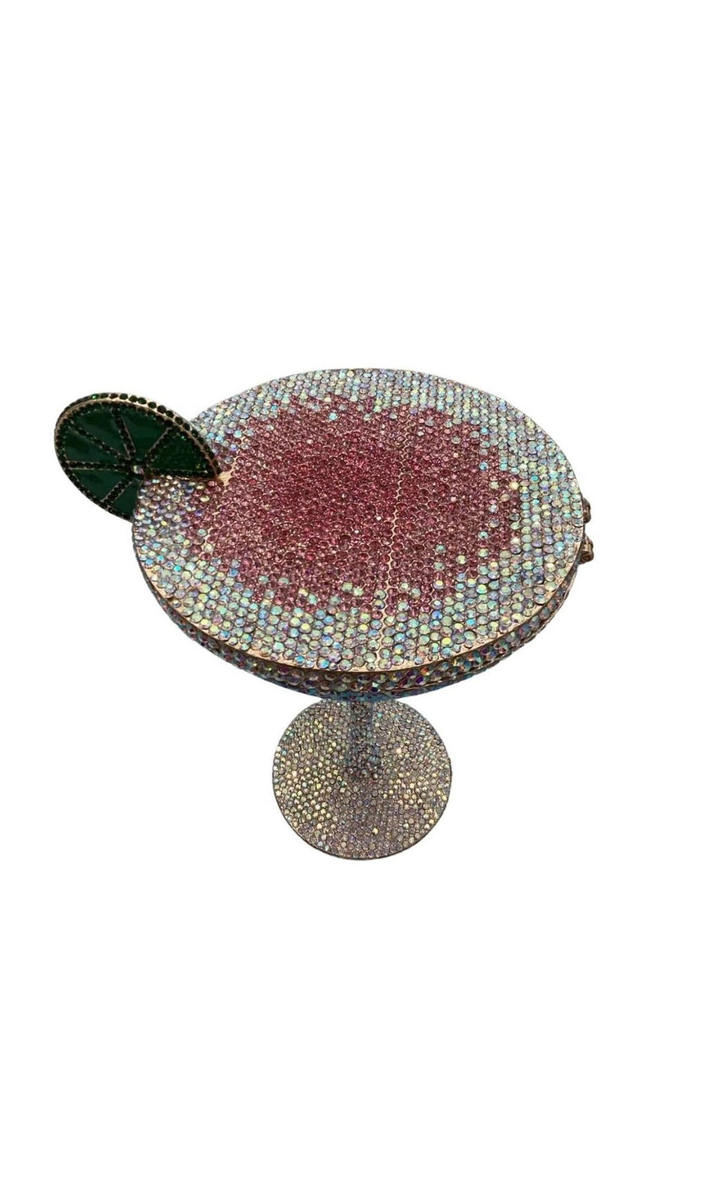 Garin Dazzling Pink Rhinestone Martini Goblet Clutch Bag with Lime Charm