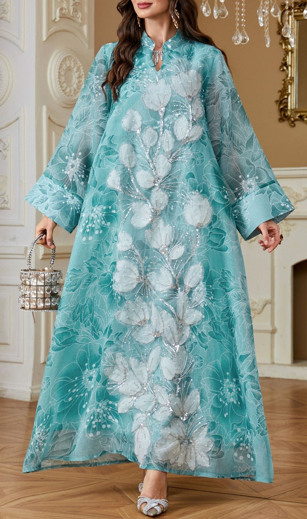 Kona Floral Sequin Embellished Maxi Dress