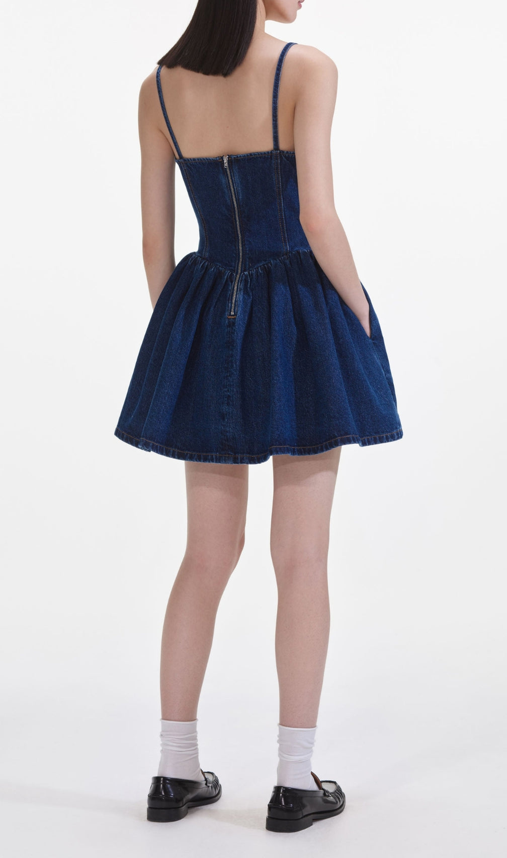 Denim Diamante Bow Sweetheart Mini Dress