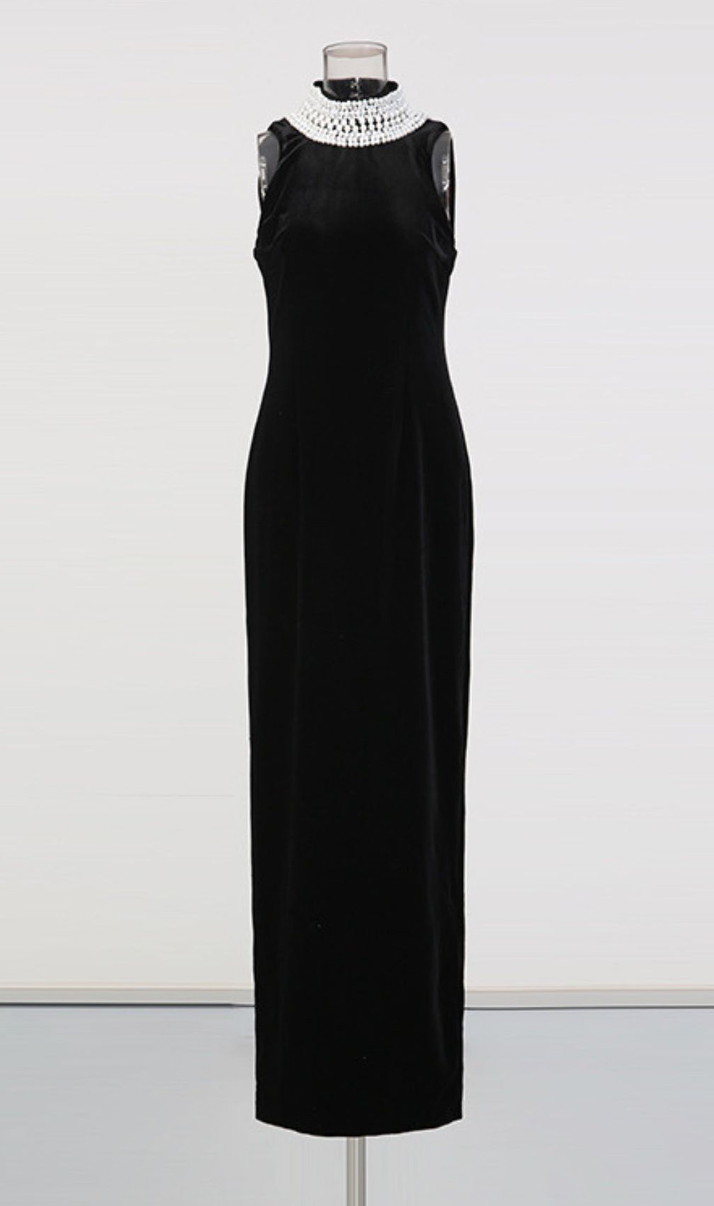 Jovana Black Velvet Pearl Collar Backless Maxi Dress - Luxe Evening Gown