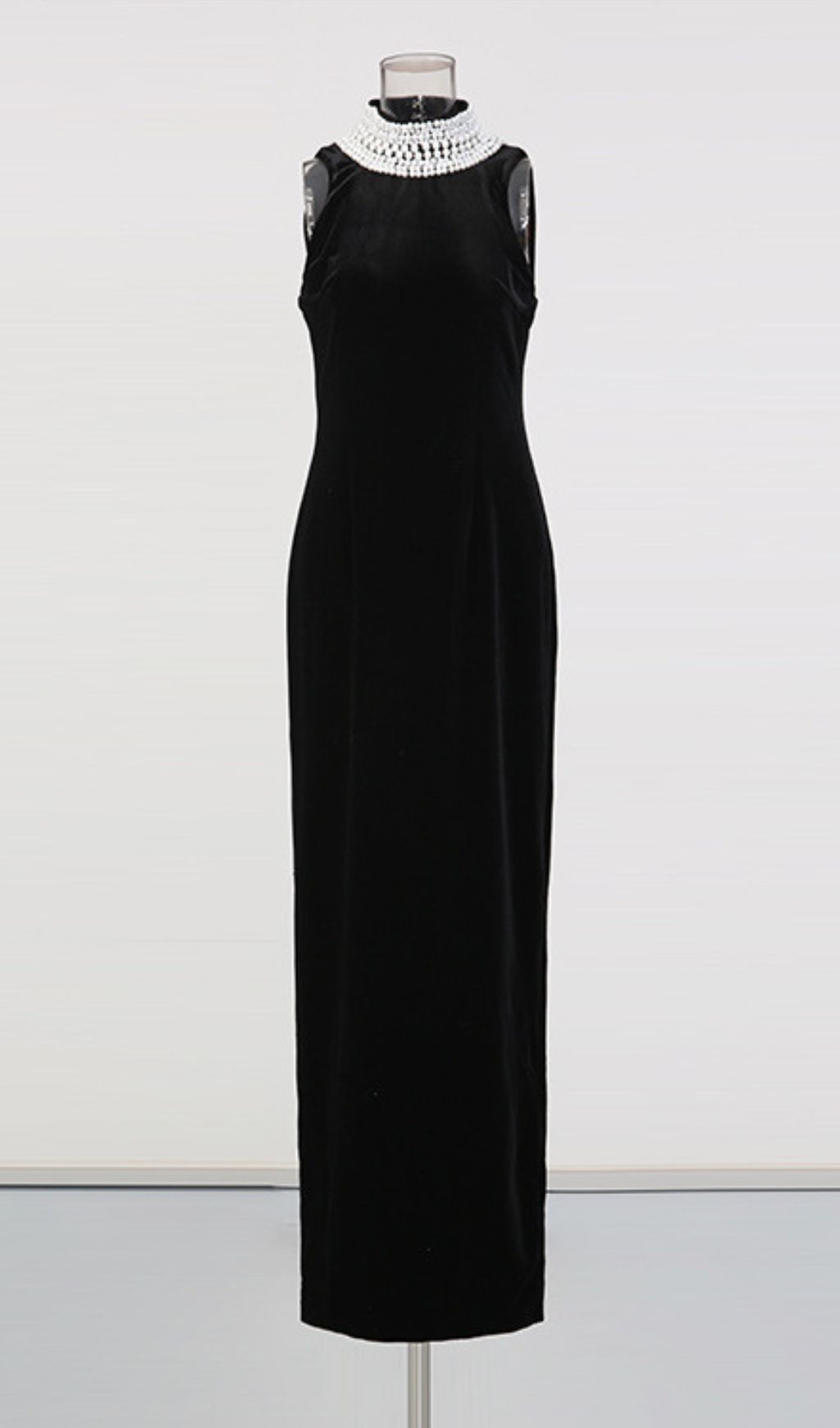 Jovana Black Velvet Pearl Collar Backless Maxi Dress - Luxe Evening Gown