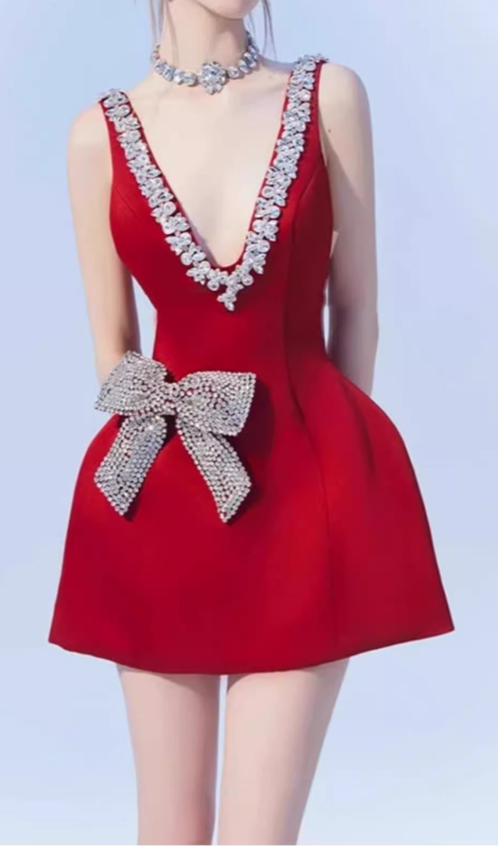 Eilis Red Bow Diamond Mini Dress
