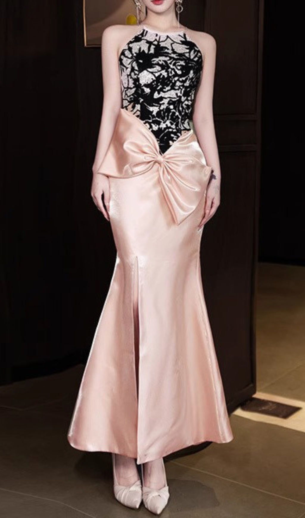 Earleen Pink Bow Maxi Dress