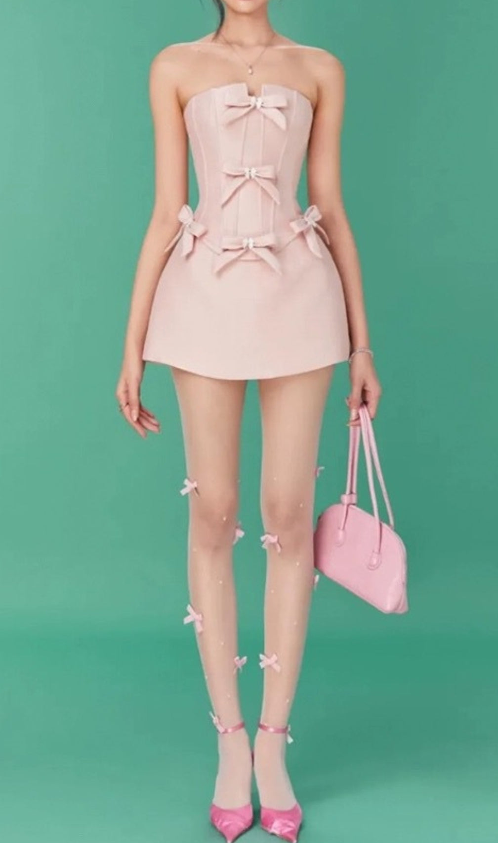 Chinua Pink Strapless Bow Corset Mini Dress