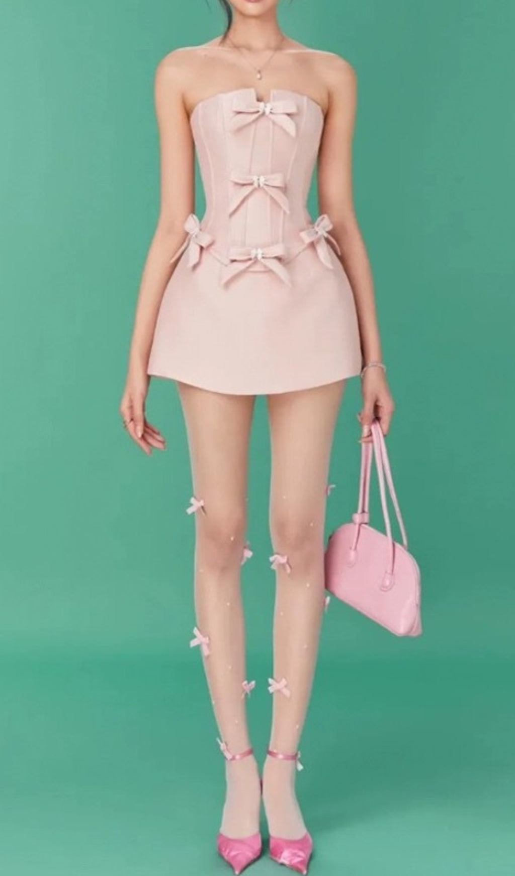 Chinua Pink Strapless Bow Corset Mini Dress
