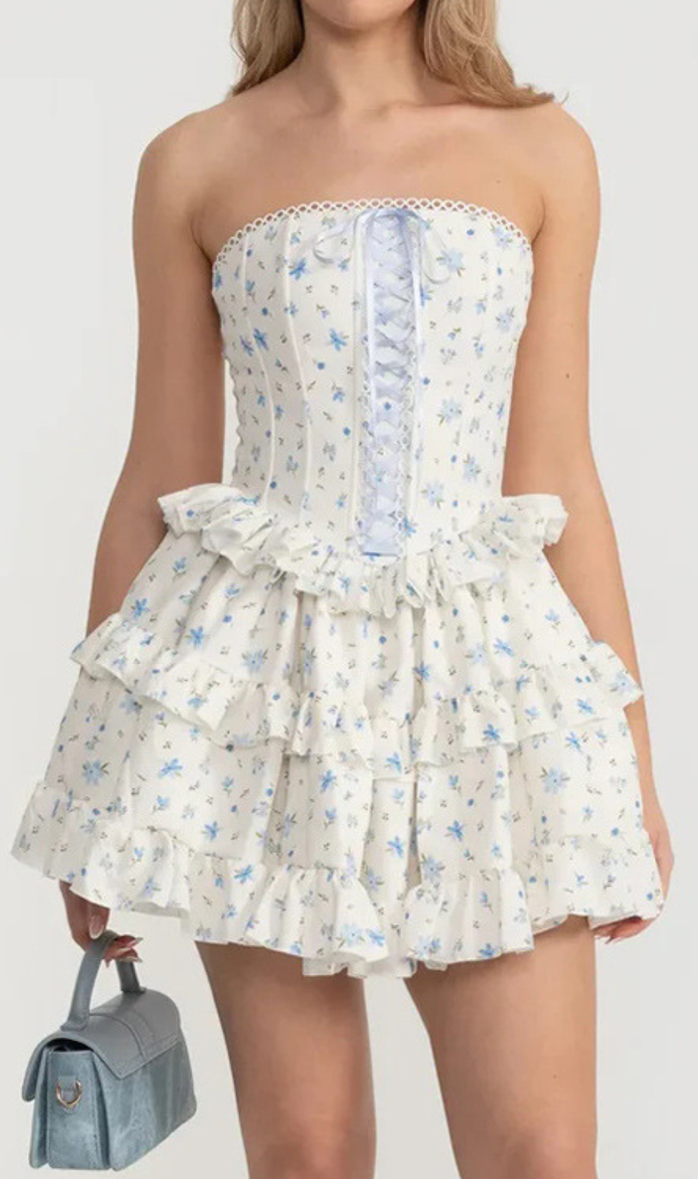 Hammond Blue Strapless Floral Mini Dress