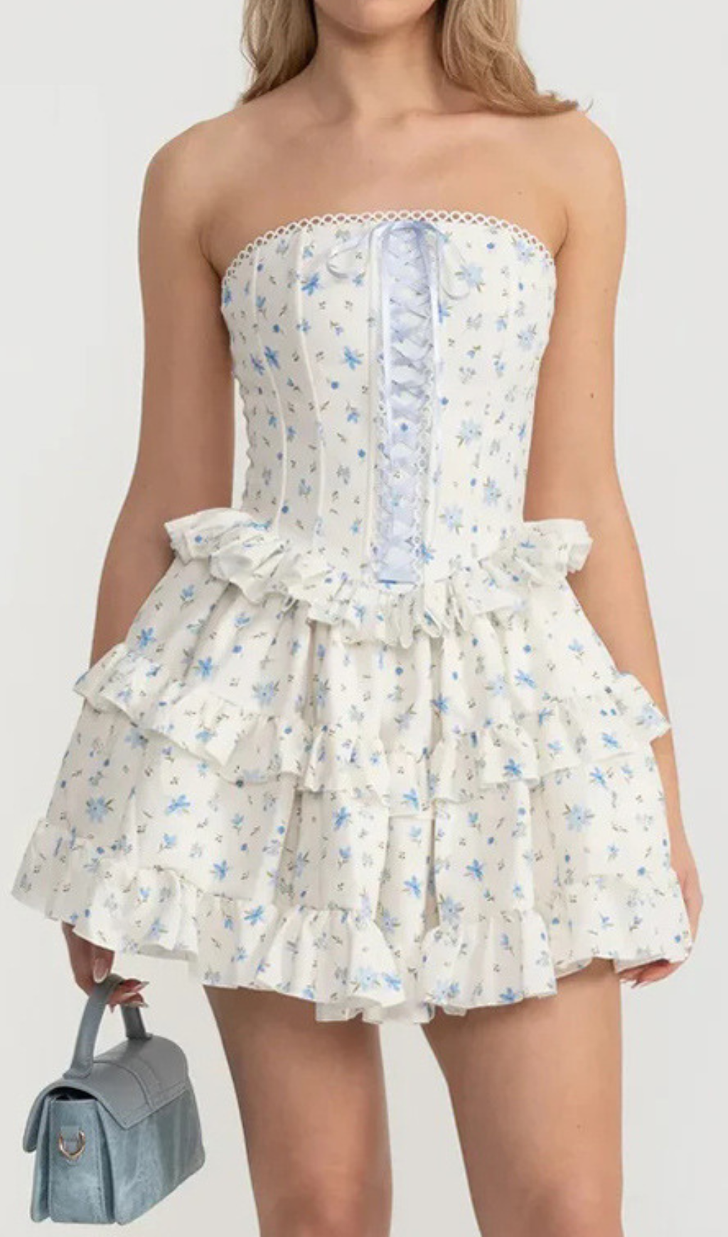 Hammond Blue Strapless Floral Mini Dress