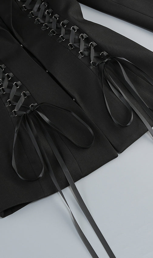 Ishan Black Lace-Up Blazer Dress | Daring Tailoring & Figure-Sculpting Style