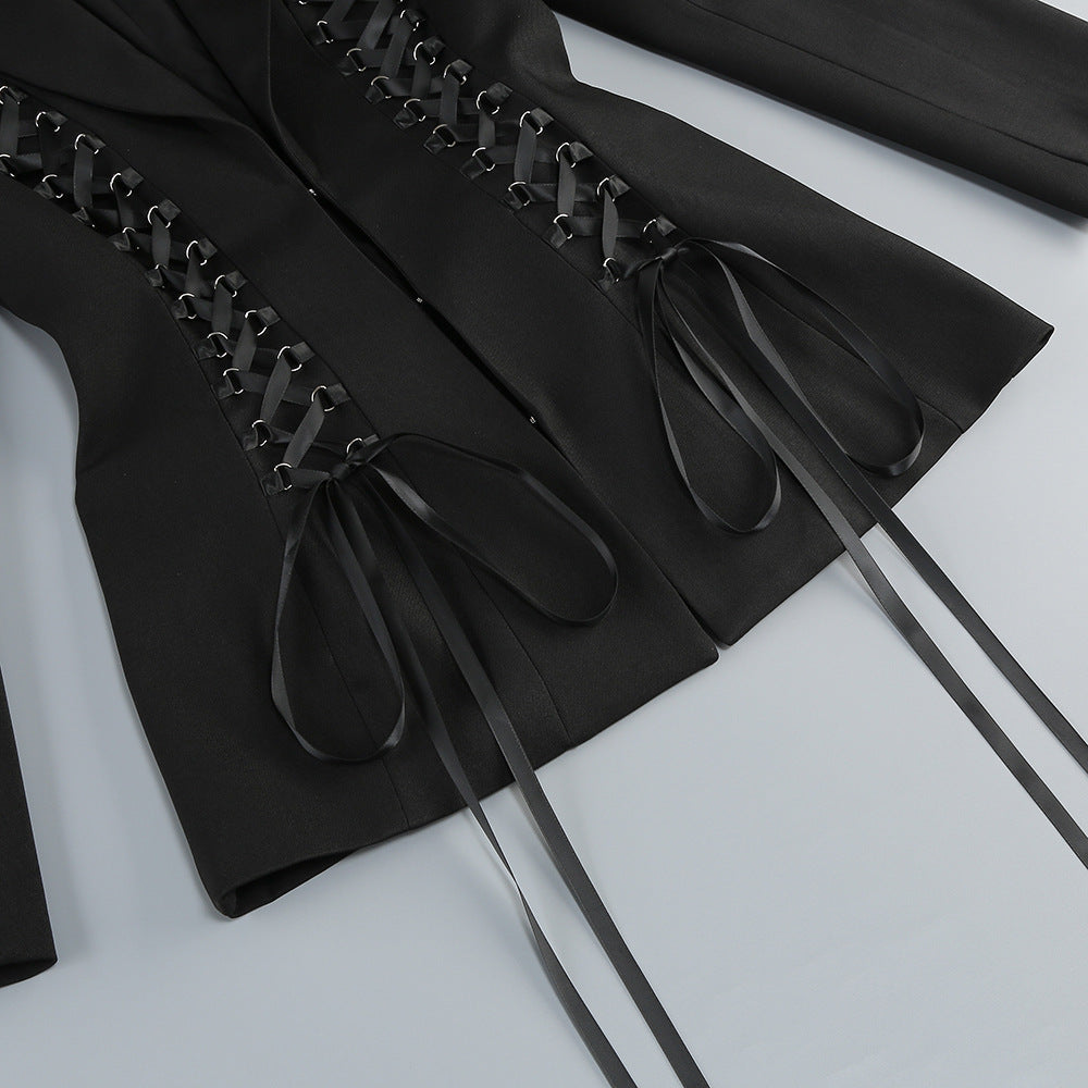 Ishan Black Lace-Up Blazer Dress | Daring Tailoring & Figure-Sculpting Style