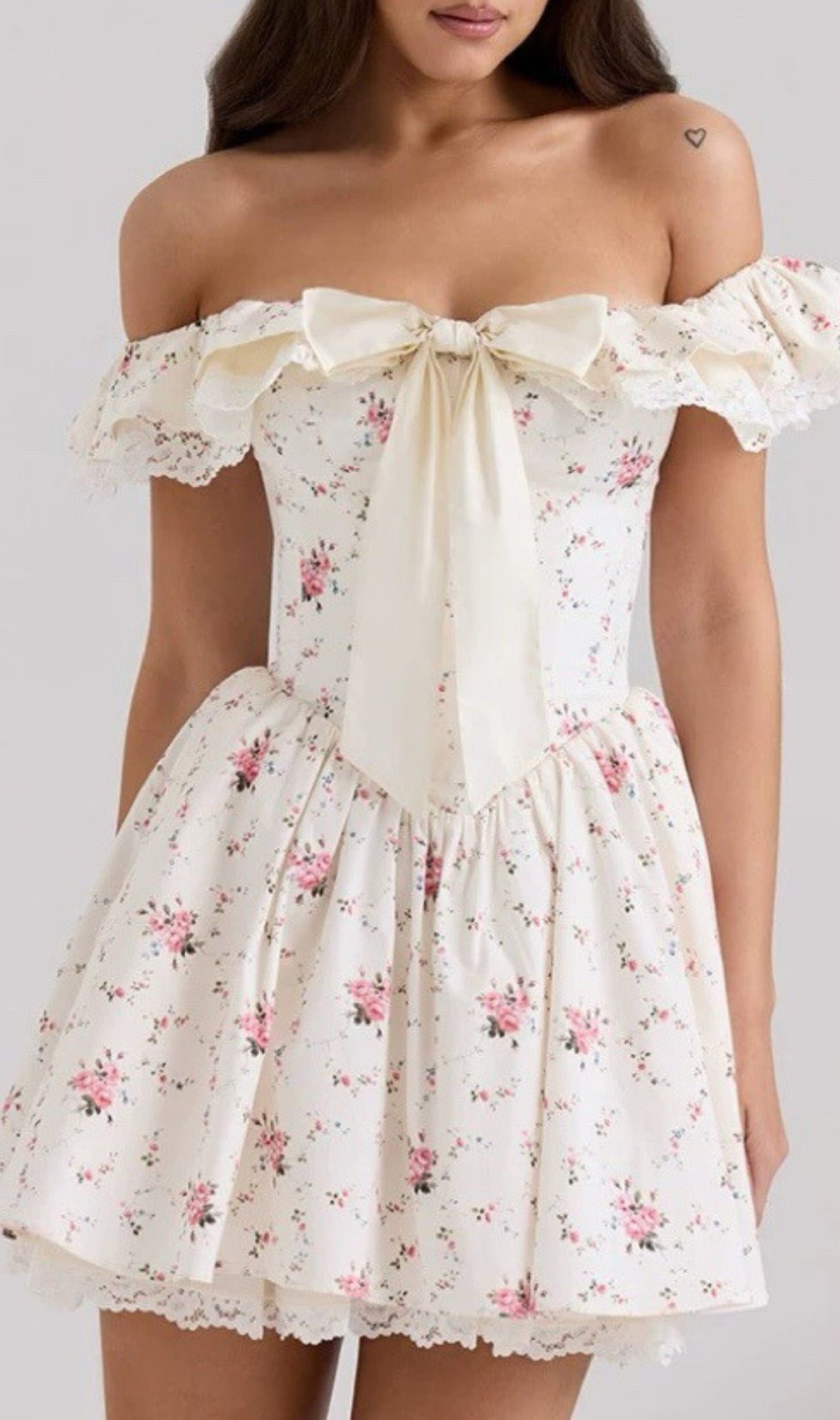 Evana Off-Shoulder Floral Lace Mini Dress