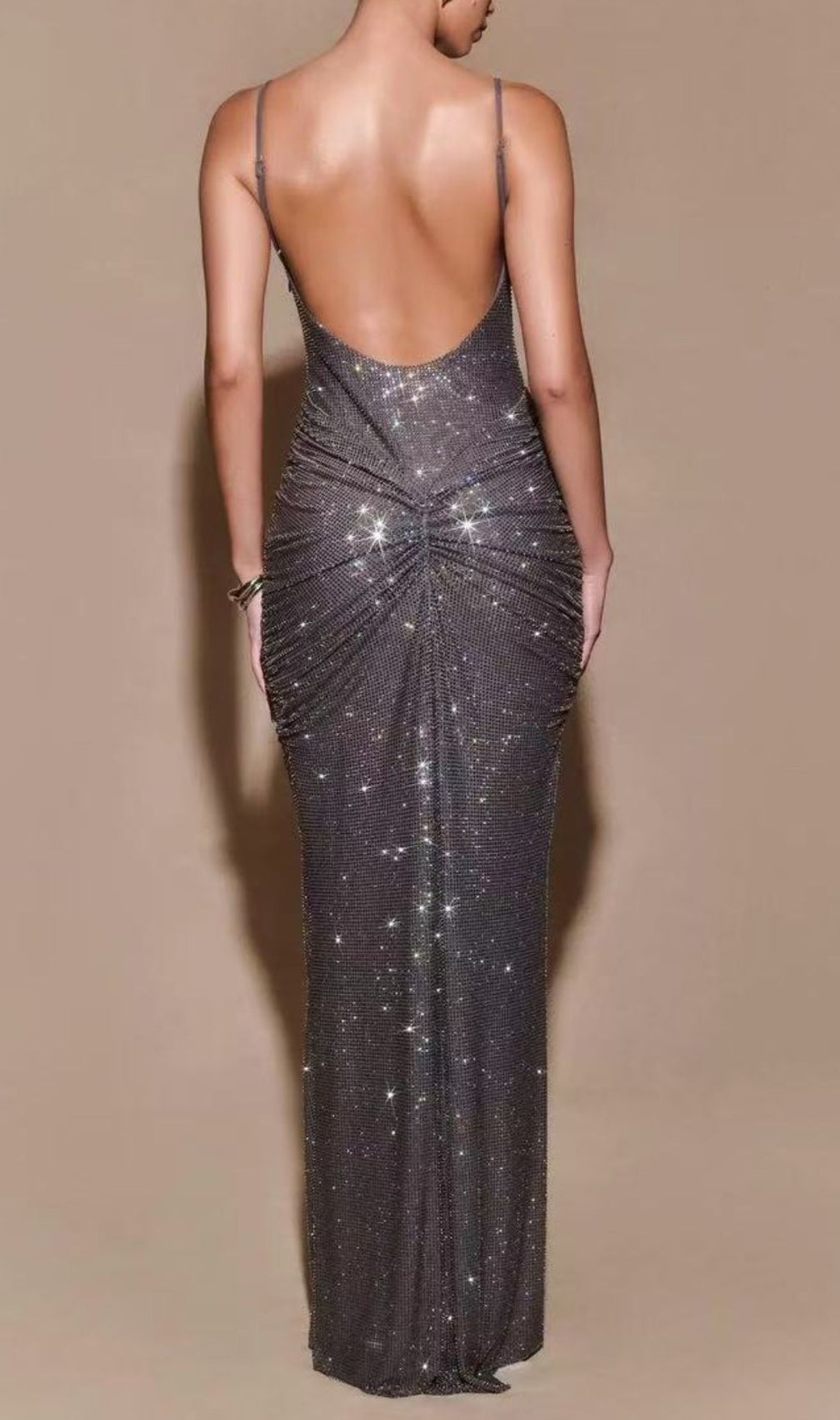 Itziar Diamante Ruched Maxi Dress: Sparkling Evening Gown for Unforgettable Nights