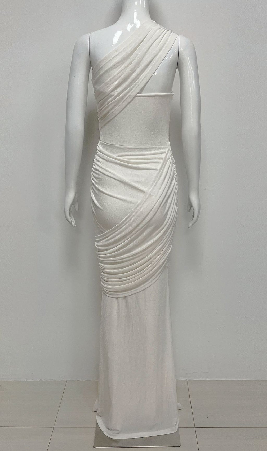 Kesley Elegant White Ruched One-Shoulder Maxi Dress - Flattering Gala Gown