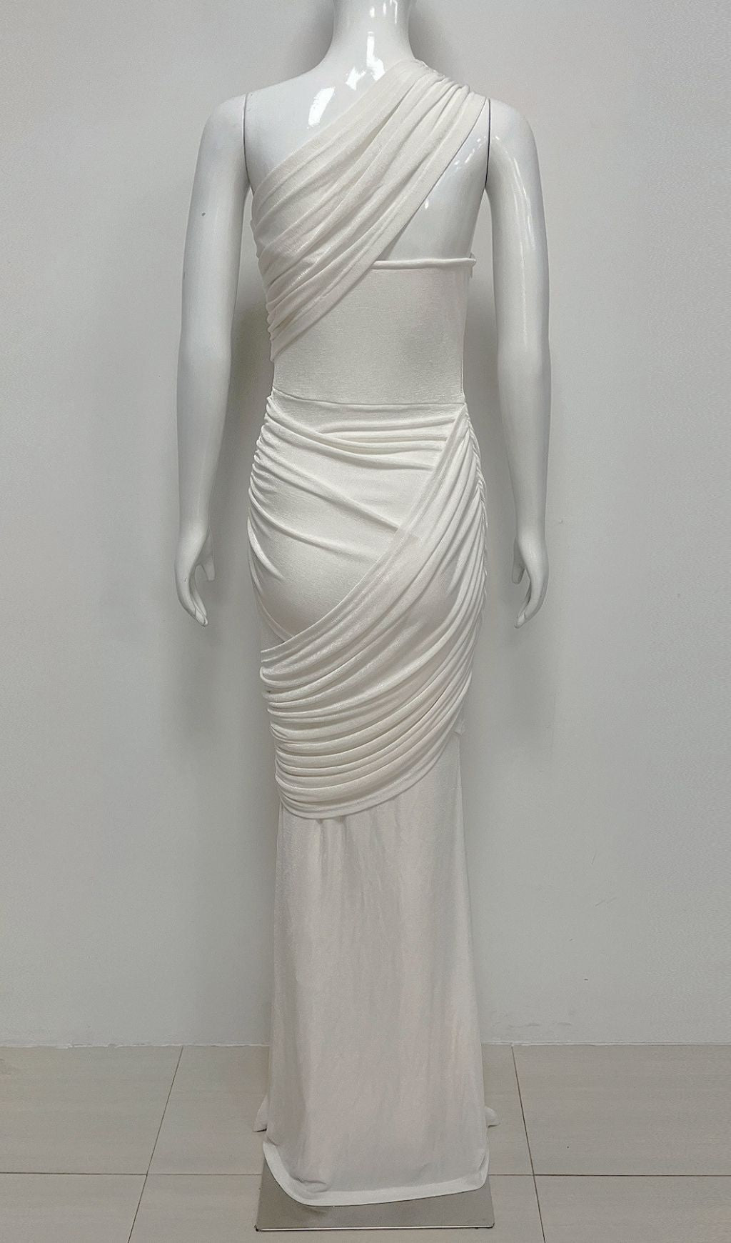 Kesley Elegant White Ruched One-Shoulder Maxi Dress - Flattering Gala Gown