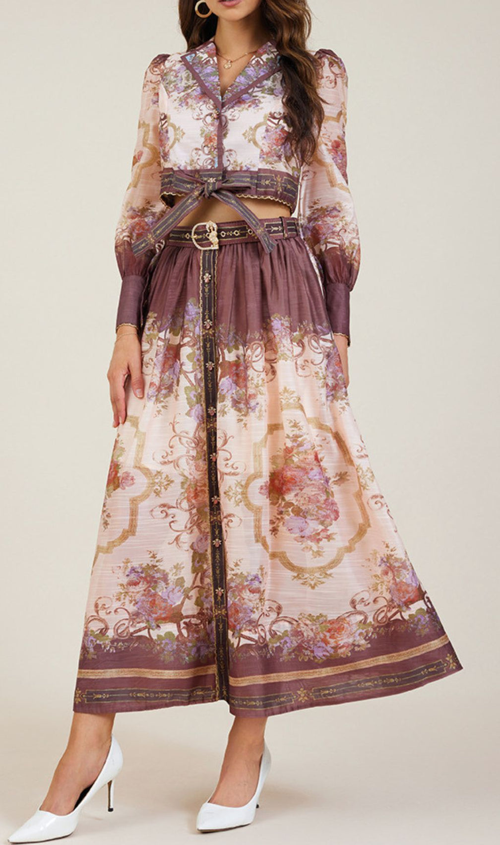 Gretchen Flower Printed Long Sleeve Blouse & Skirt Set