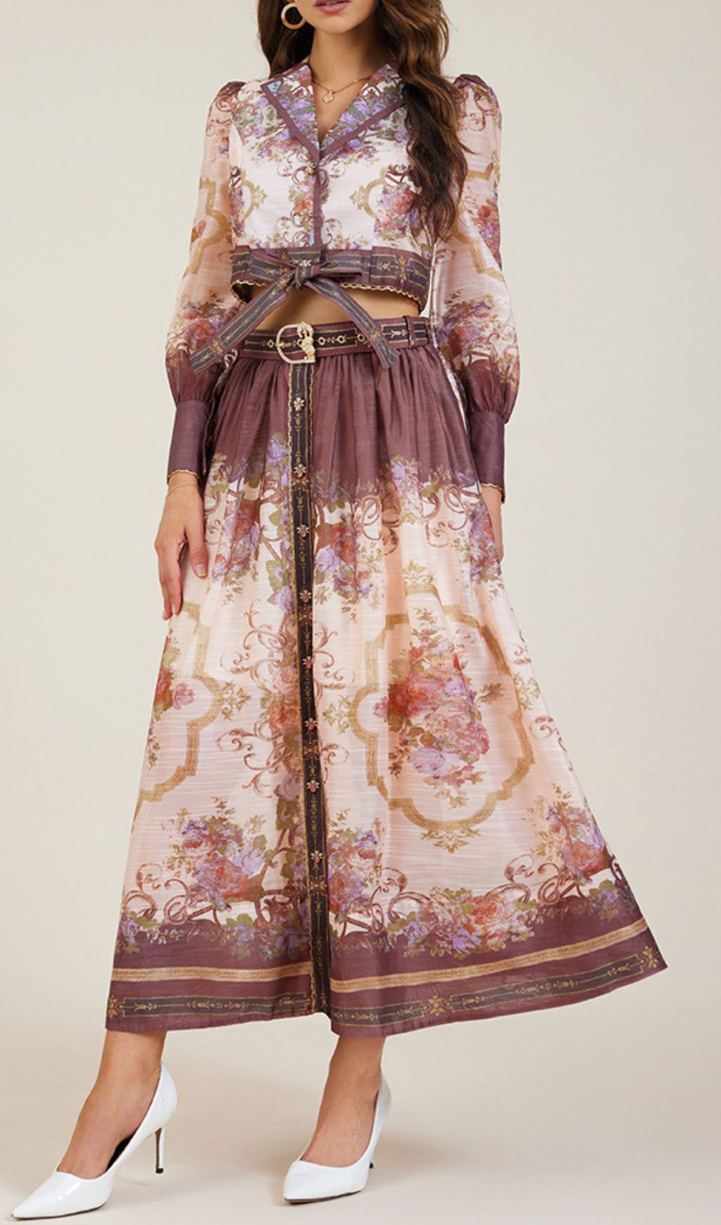 Gretchen Flower Printed Long Sleeve Blouse & Skirt Set