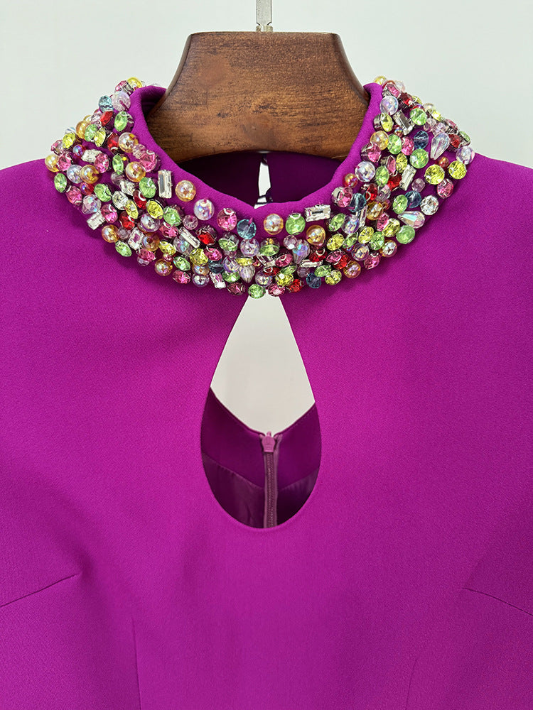 Ellema Purple Long Sleeve Embellished Maxi Dress