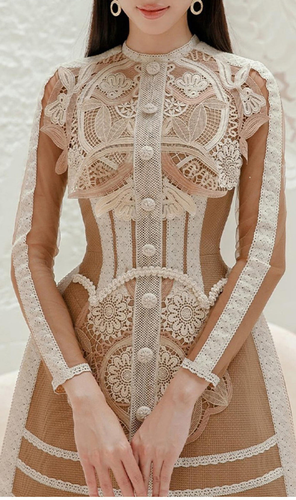 Asif Paneled Button-Up Lace Dress