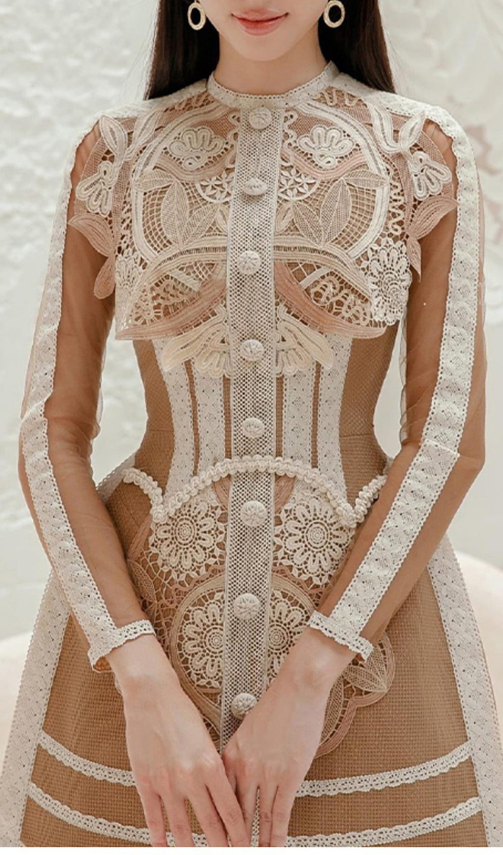 Asif Paneled Button-Up Lace Dress