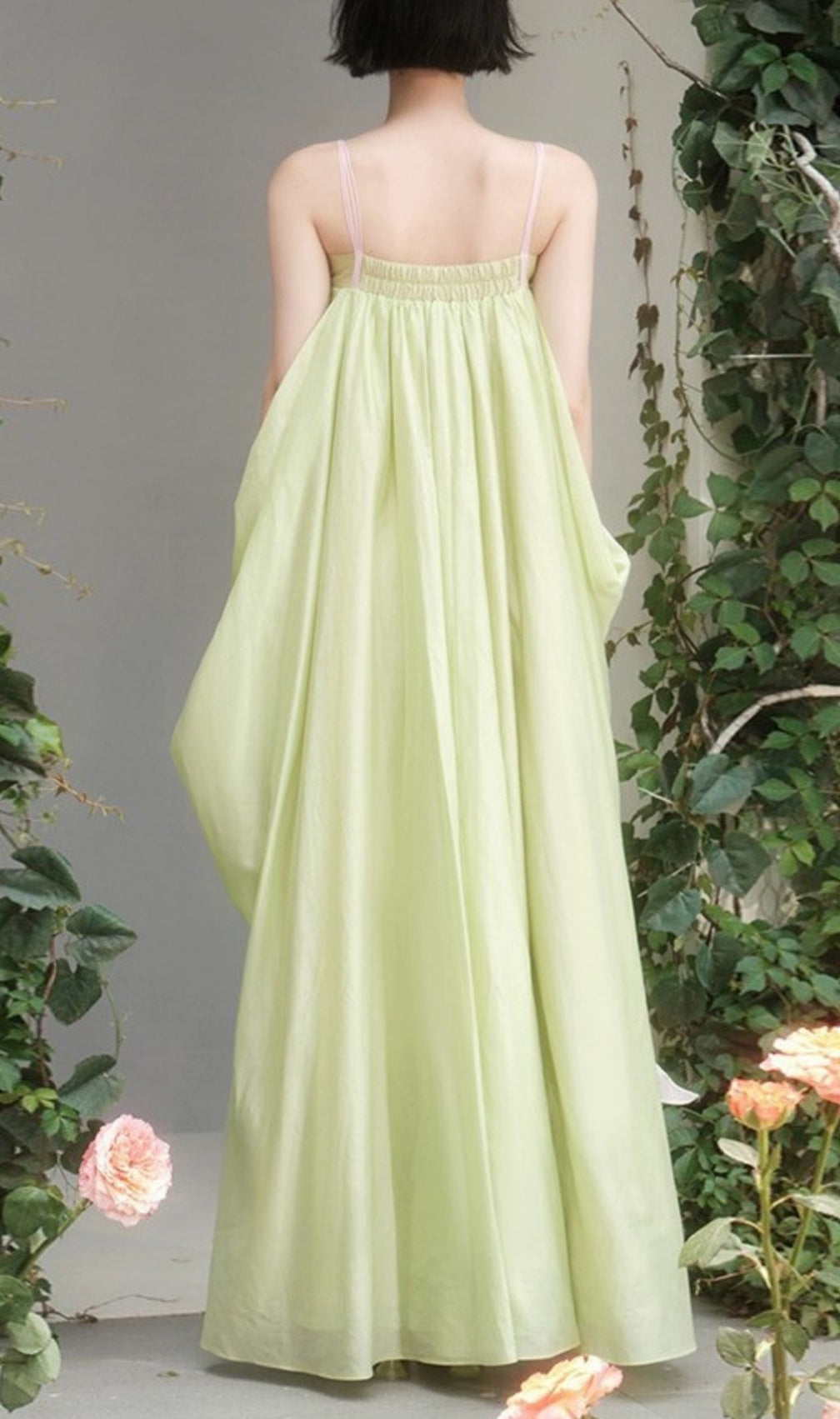 Kaisa Willow Green Romantic Maxi Dress with Cascading Floral Ruffles