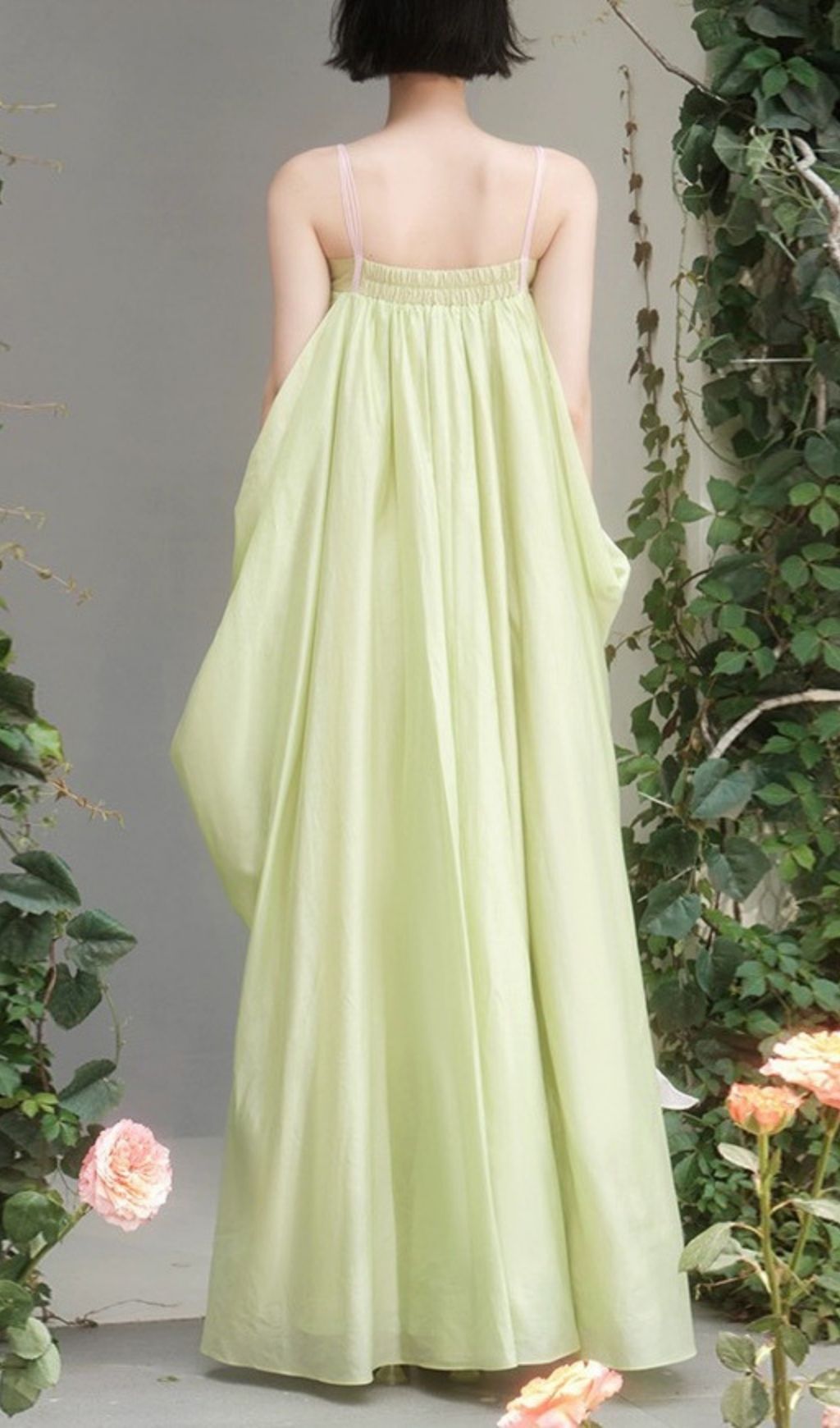 Kaisa Willow Green Romantic Maxi Dress with Cascading Floral Ruffles