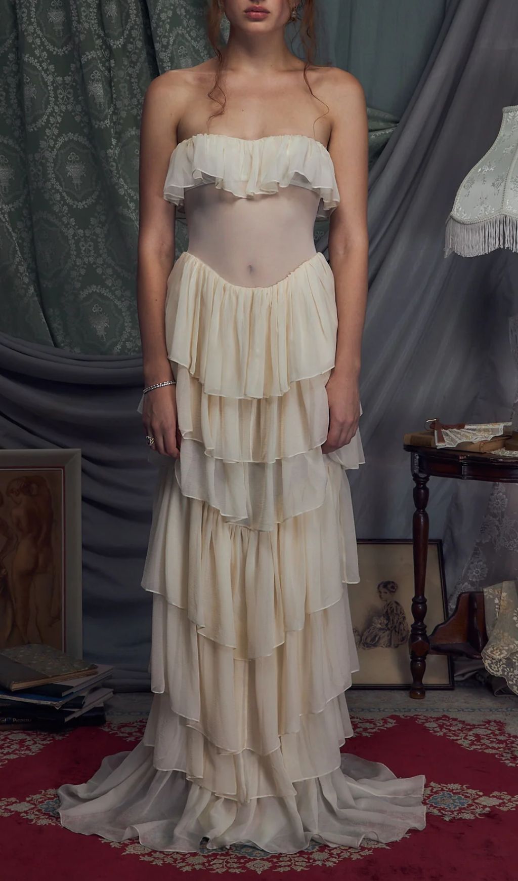 Angelie Ruffle Corset Maxi Dress