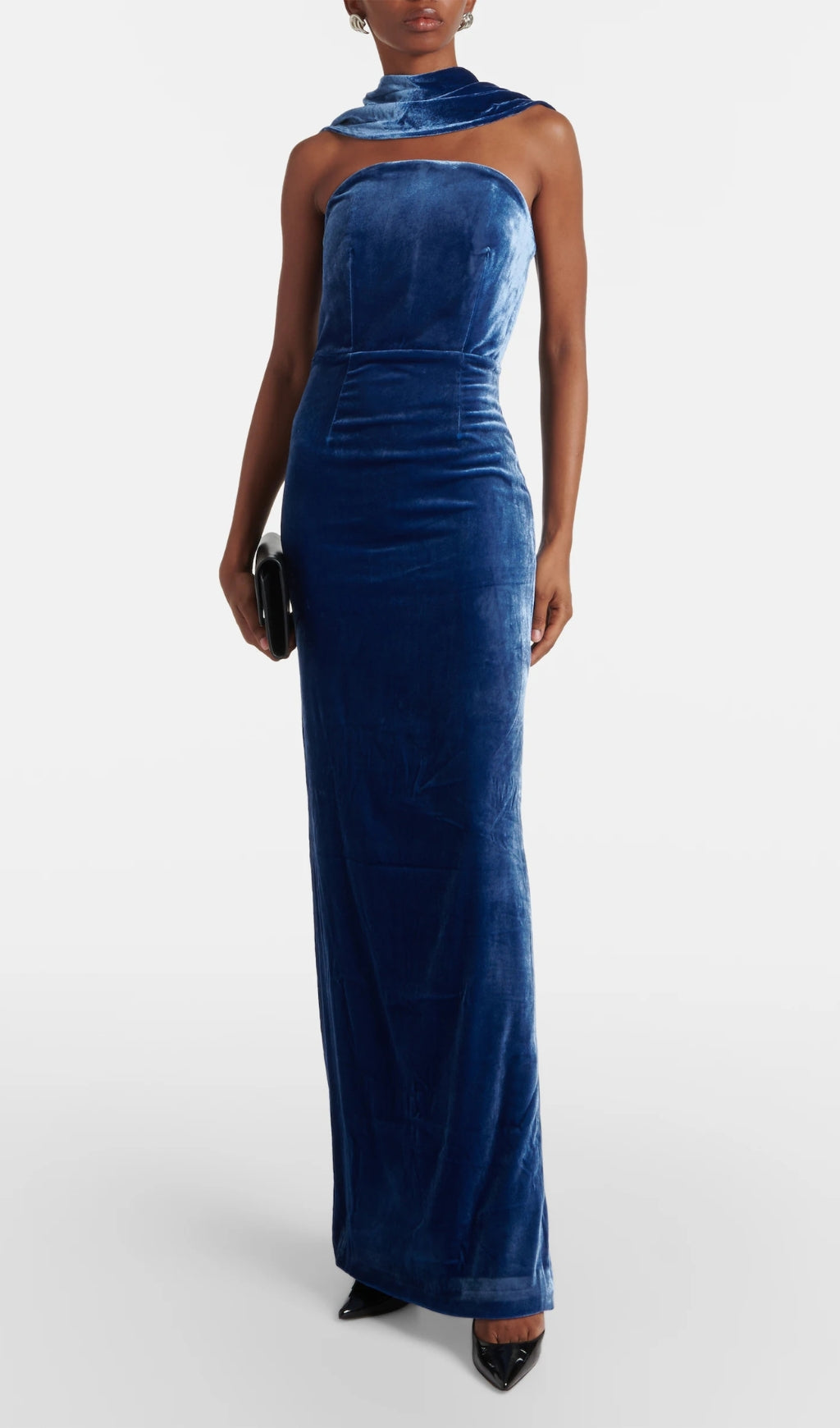 Dora Halter Maxi Velvet Dress Blue