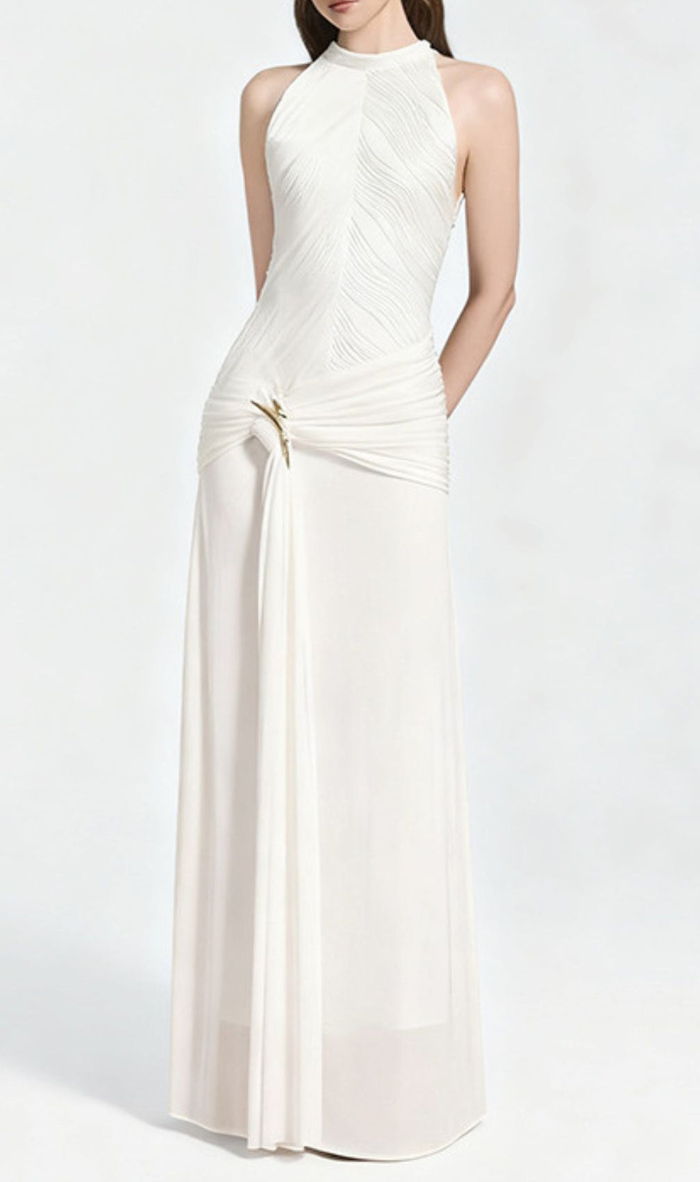 Jára Elegant Halter Neck Knotted Maxi Dress - Effortless Chic for Special Occasions