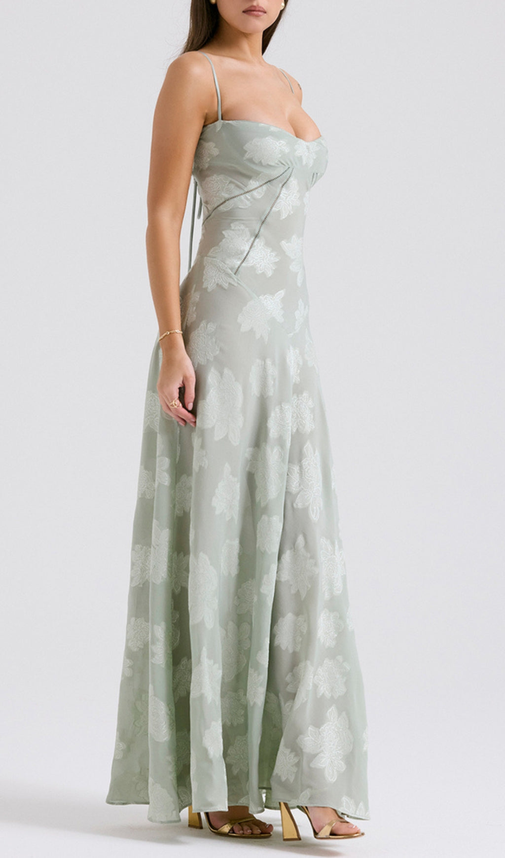 Billie Pistachio Floral Lace Back Maxi Dress