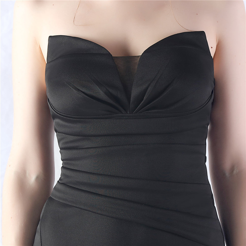 Chrina Black Strapless Ruched Maxi Dress